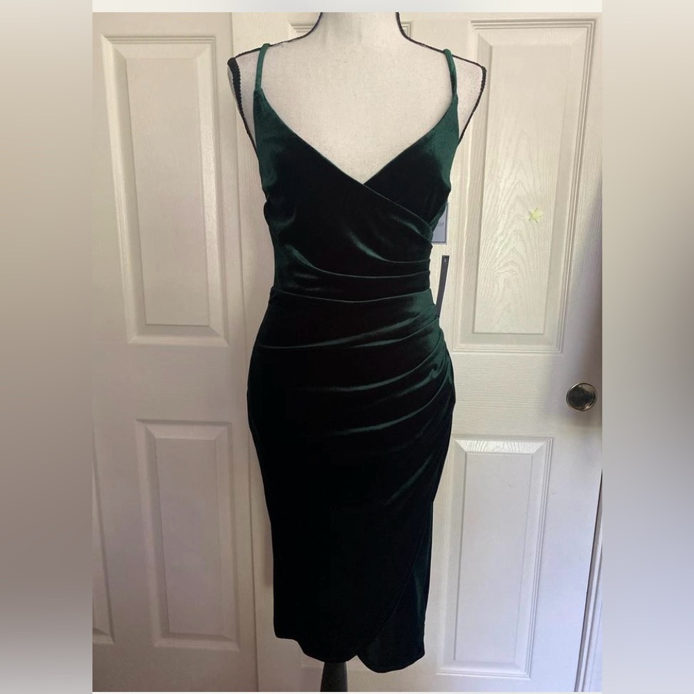 Premier Green Ruched Wrap Midi Dress